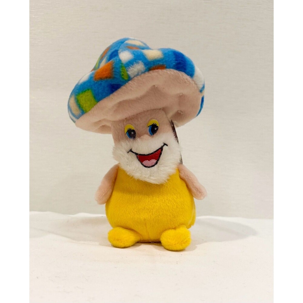Vintage King Plush Blue Mushroom Man with Beard Stuffed Animal 13”